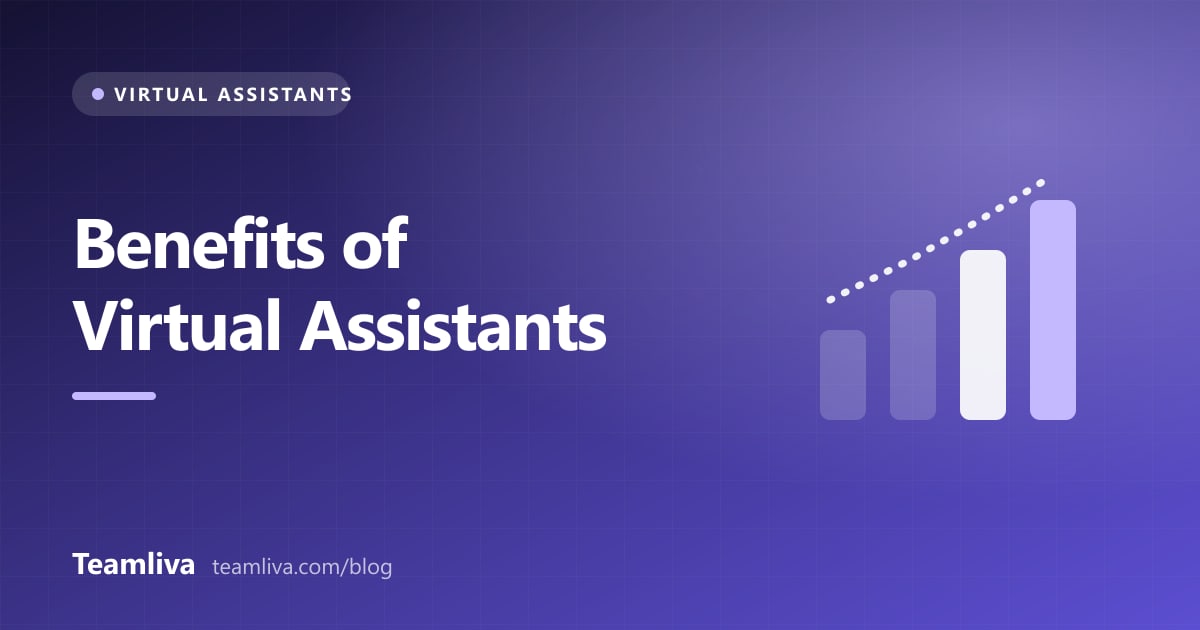 Teamliva (Team Liva) cover graphic: Benefits of Virtual Assistants, with a chart icon