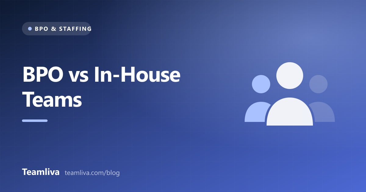 Teamliva cover graphic: BPO vs In-House Teams, with a group of people icon