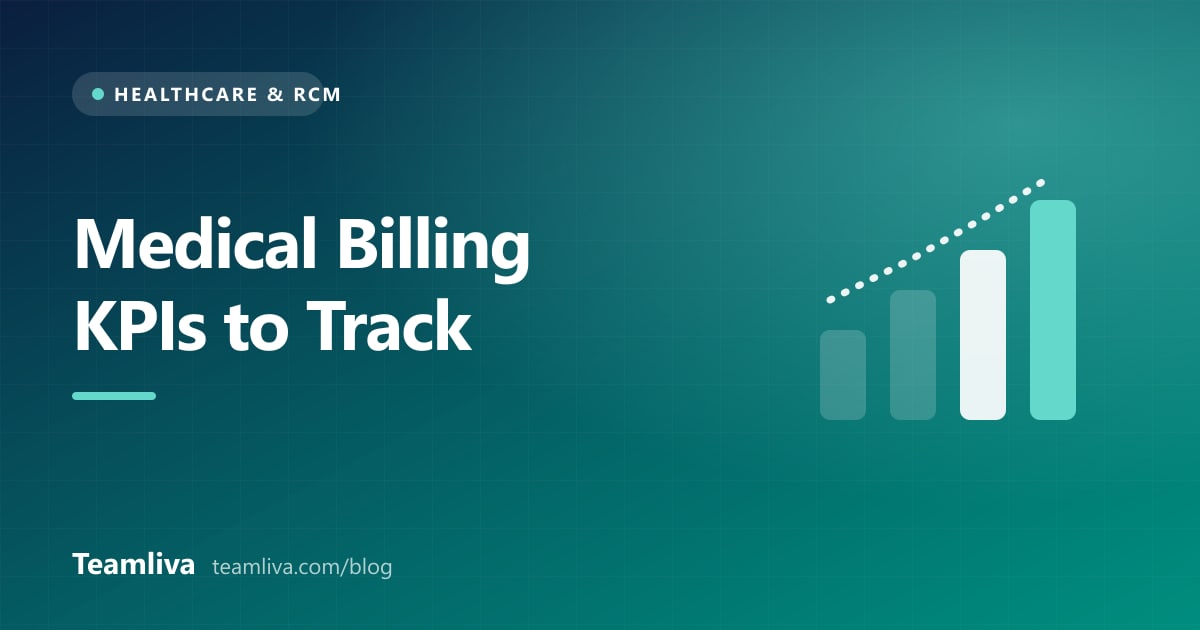 Teamliva cover graphic: Medical Billing KPIs to Track, with a rising bar chart icon