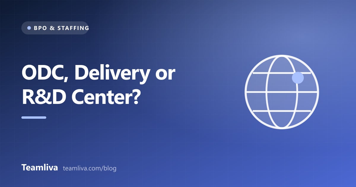 Teamliva (Team Liva) cover graphic: ODC, Delivery or R&D Center?, with a globe icon