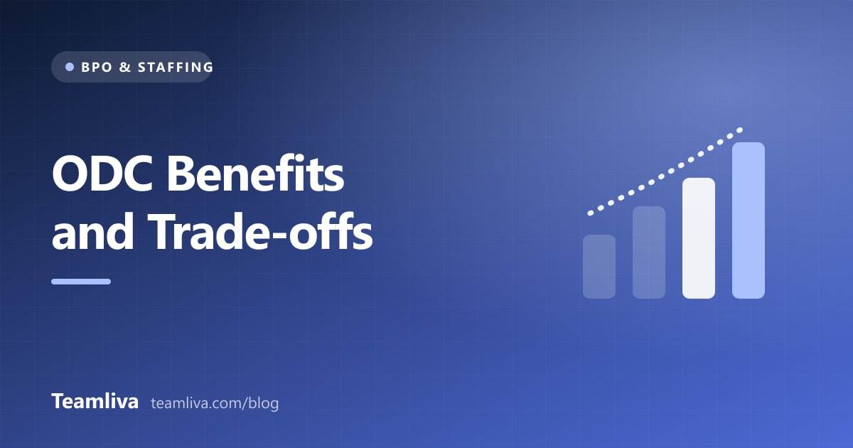 Teamliva (Team Liva) cover graphic: ODC Benefits and Trade-offs, with a chart icon
