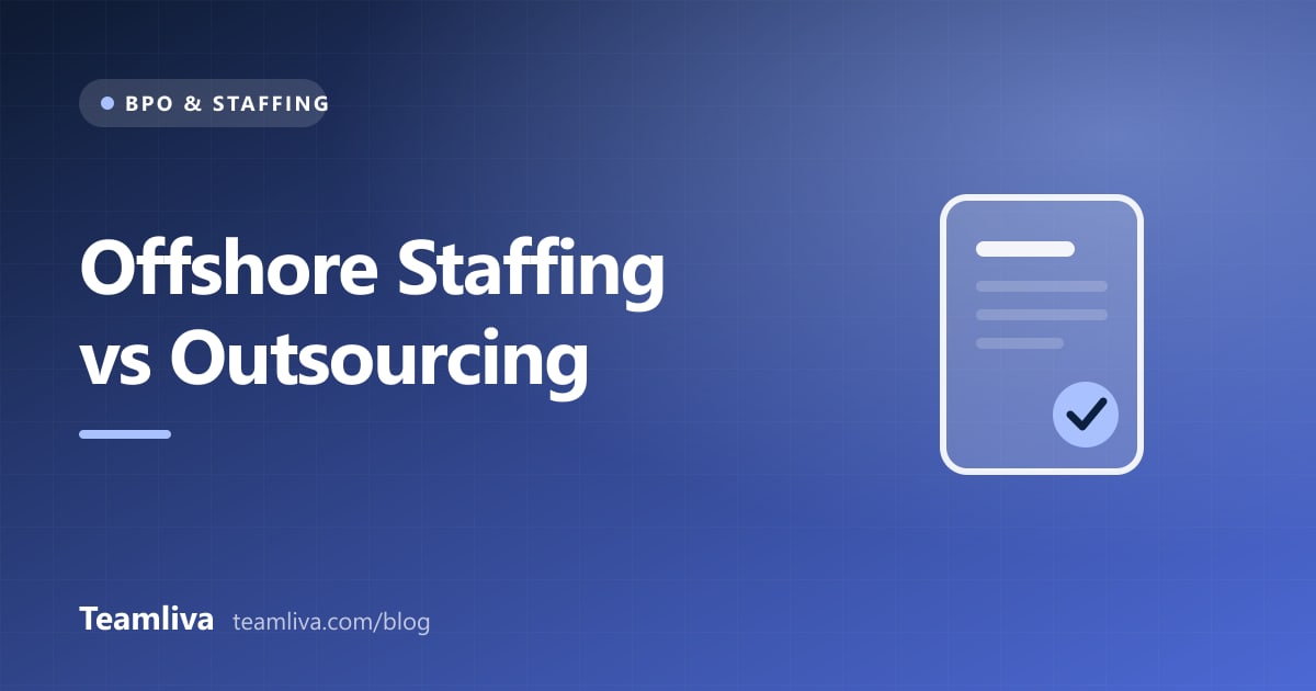 Teamliva (Team Liva) cover graphic: Offshore Staffing vs Outsourcing, with a doc icon