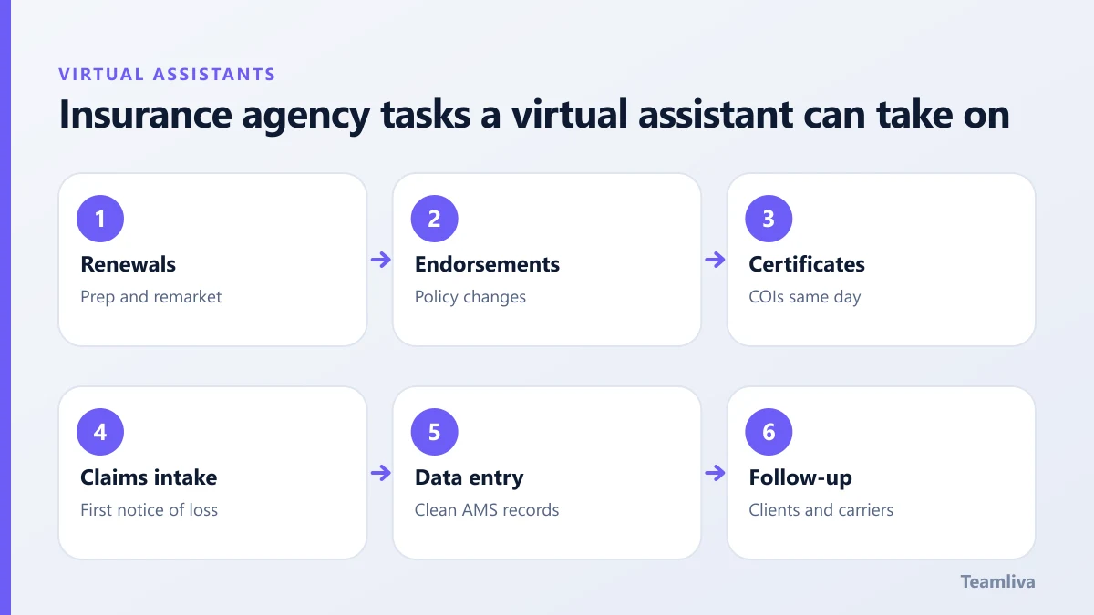 Insurance agency tasks a virtual assistant can take on, a Teamliva (Team Liva) guide
