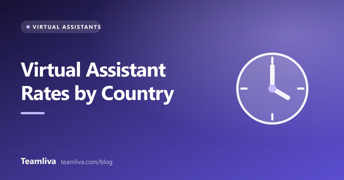 Teamliva (Team Liva) cover graphic: Virtual Assistant Rates by Country, with a clock icon